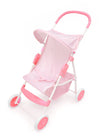 Badger Basket Folding Doll Umbrella Stroller for Dolls Up to 18 Inches - Lightweight, Compact Doll Stroller with Safety Belt, Pink and White Design