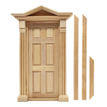 iLAND Classic Wooden Dollhouse Door of 1/12 Scale Accessories, Dollhouse Building Supplies Set of Miniature Door with Trim, Handle & Knocker