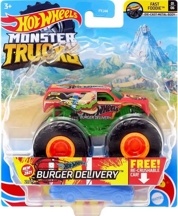 Monster Trucks Burger Delivery with recrushable car 27/75 (1:64 Scale diecast Truck)