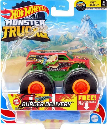 Monster Trucks Burger Delivery with recrushable car 27/75 (1:64 Scale diecast Truck)