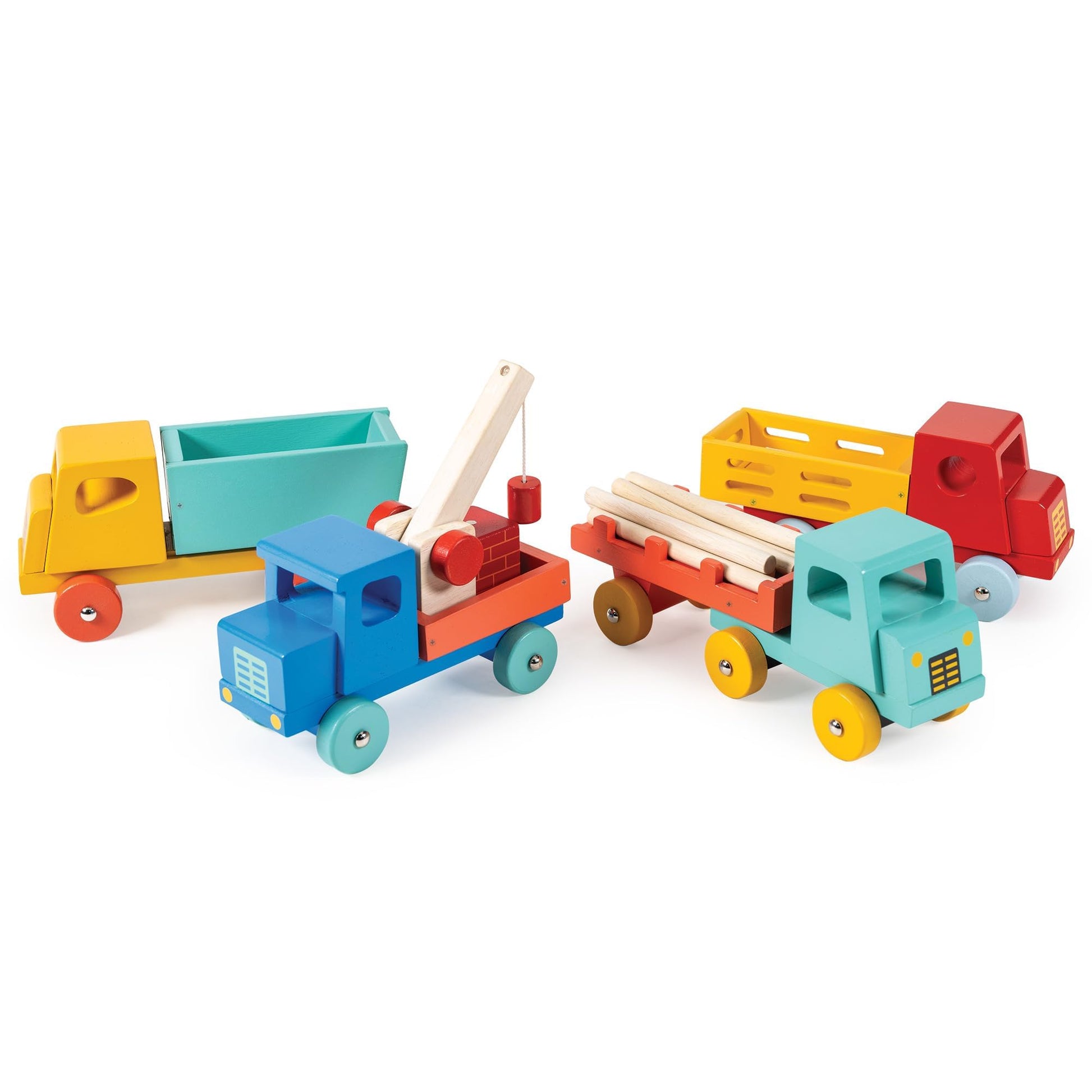 Mentari Toys - Red Truck - Vibrant Classic Wooden Toy Truck with Opening Trailer and Rotating Wheels - Easy to Grasp - Encourages Imaginative Play