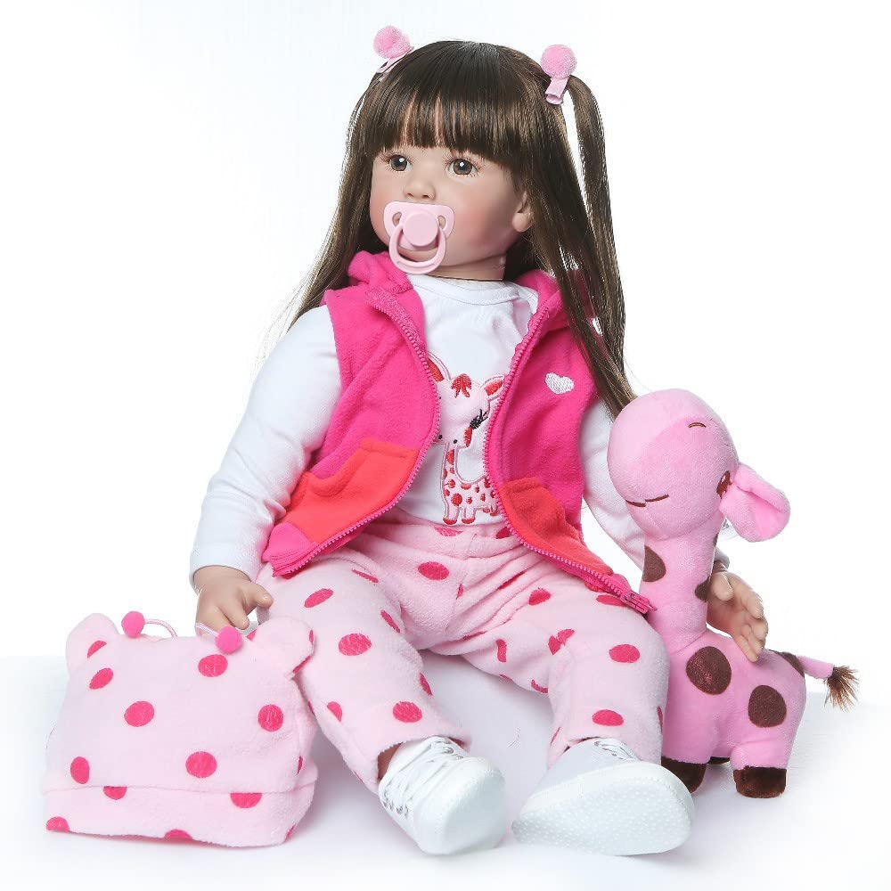 Angelbaby Doll Reborn Toddler Girls Dolls 24 Inch 60cm Soft Silicone Baby Dolls Looks Real Long Hair Weighted Huggable Vinyl Toys Birthday Festival