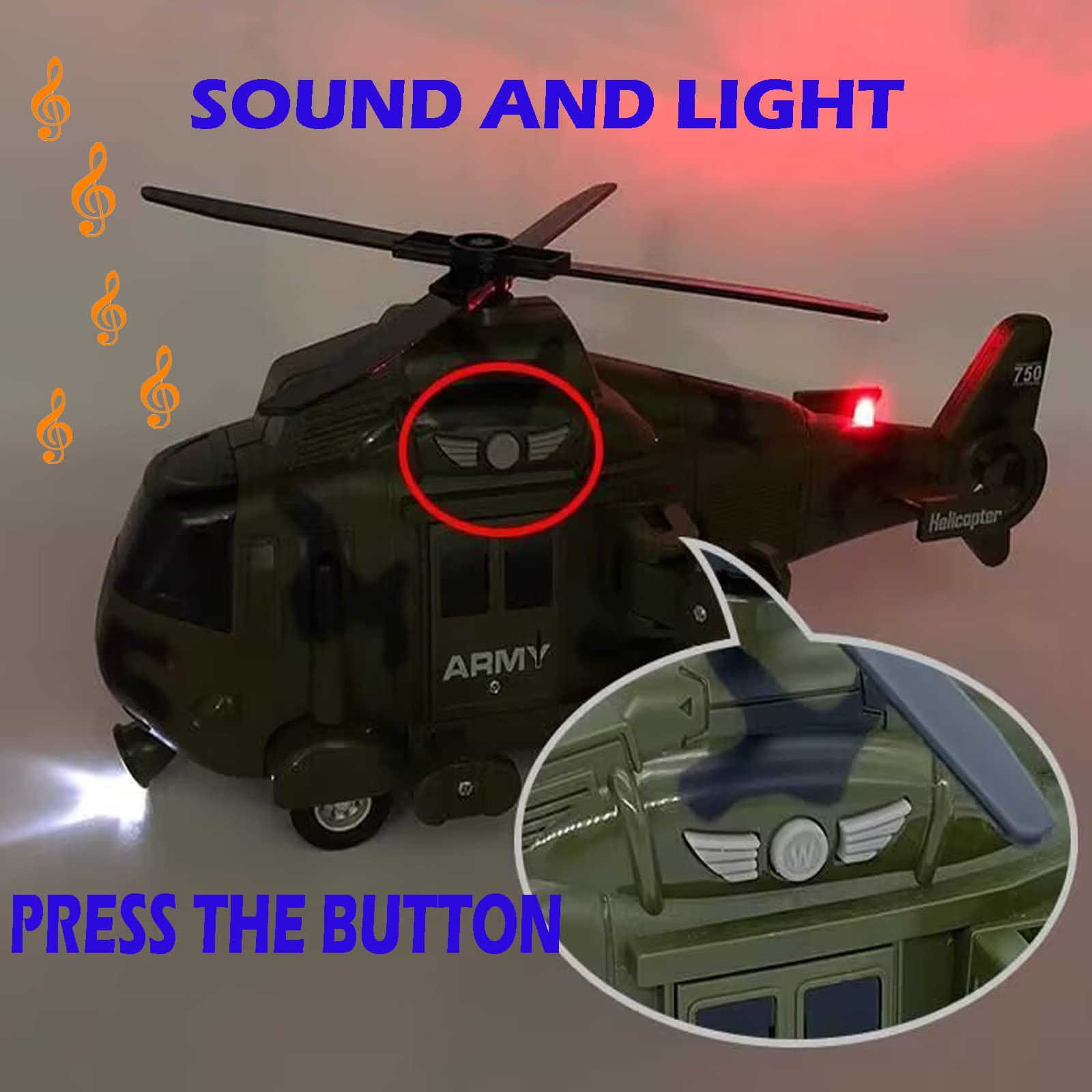 OCCAFY Military Helicopter Toy with Lights and Sound Sirens,Friction Powered Boys Army Toys,Rescue Vehicles Toys for Kids Aged 3 and Up,Best Toddler