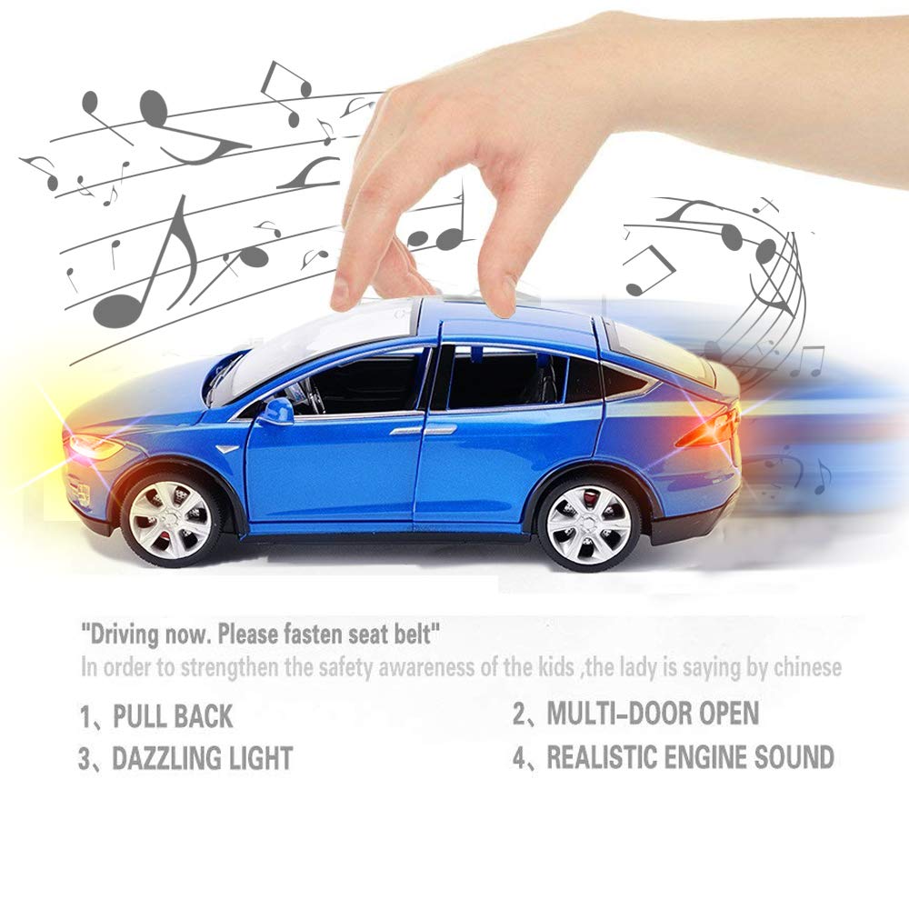 gidoyi Toy Car Model x, Pull Back Car Toys Alloy Vehicles with Lights and Sound 1:32 Scale Model Car (Blue)