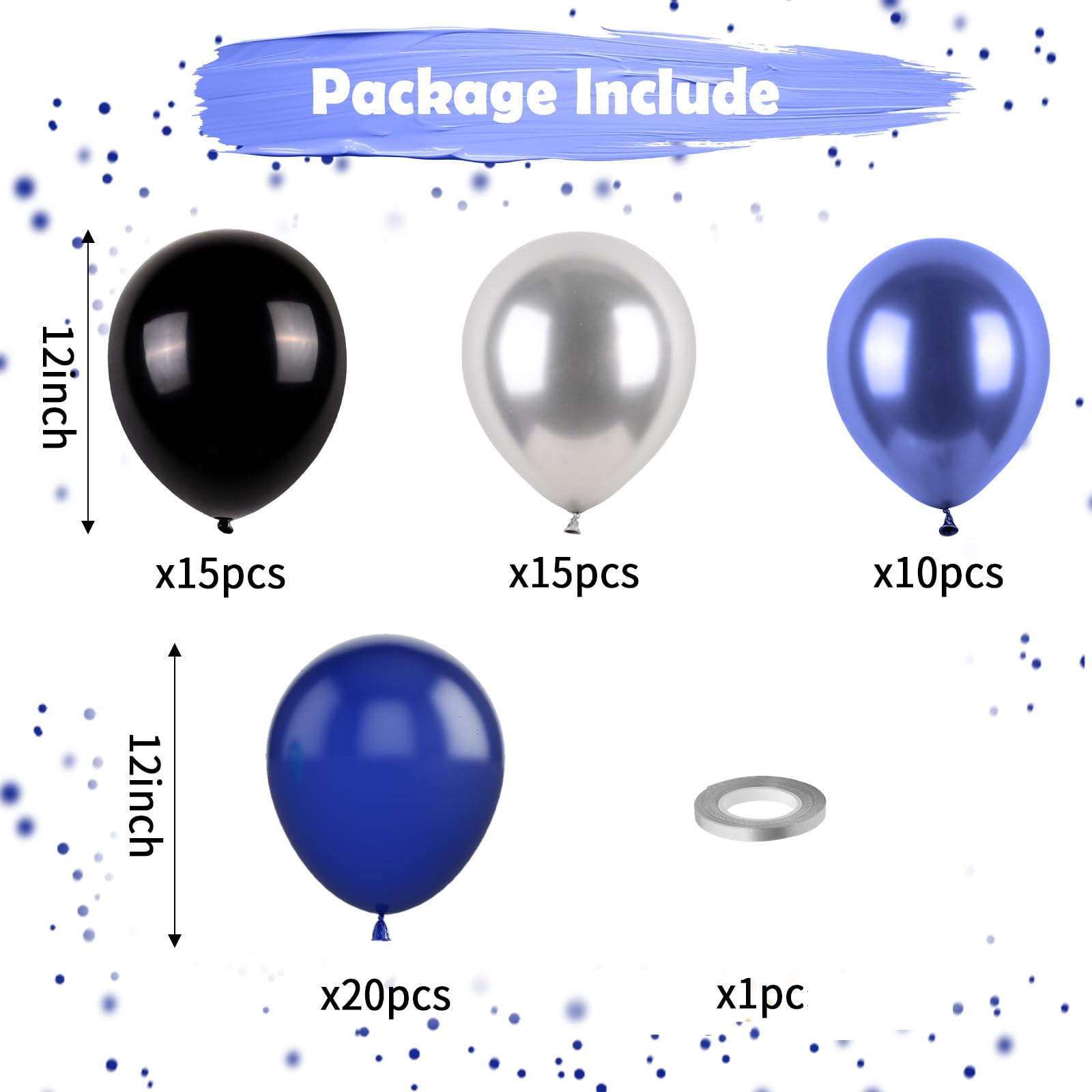 Blue and Black Balloons, Navy Blue and Silver Balloons Metallic Silver Dark Blue Balloon Party Latex Balloon Black Blue Ballons for Kids Adults