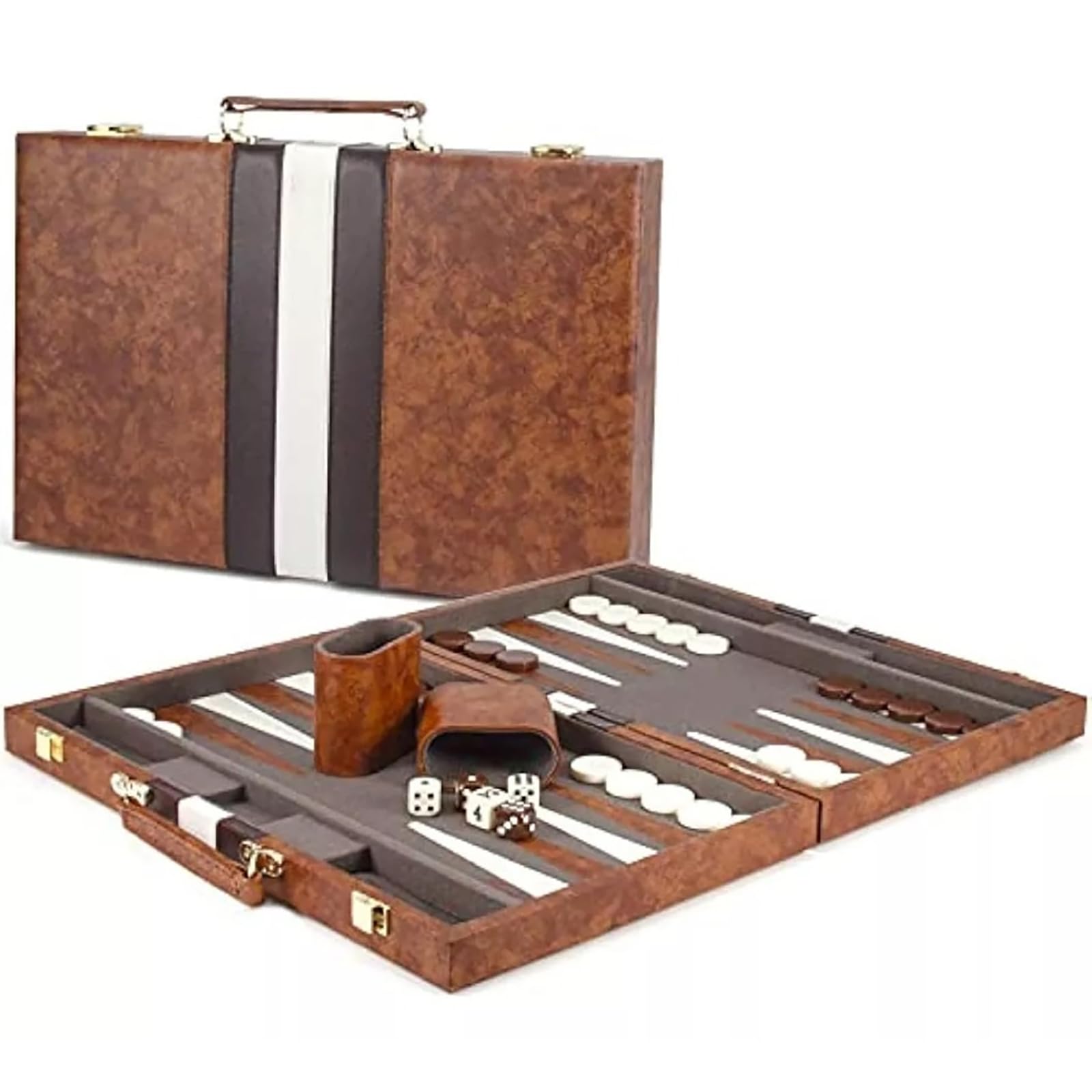 15inch Backgammon Set Classic Folding Board with Leather Case, Portable Travel Game, Ideal Gift Package for Strategy Lovers