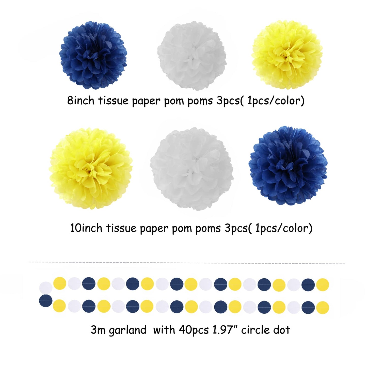 Navy-Blue White-Yellow Graduation Party Decorations - 23pcs Tissue Pom Poms Streamers,Birthday Tassel Garland Banner,Wedding Engagement Baby Bridal