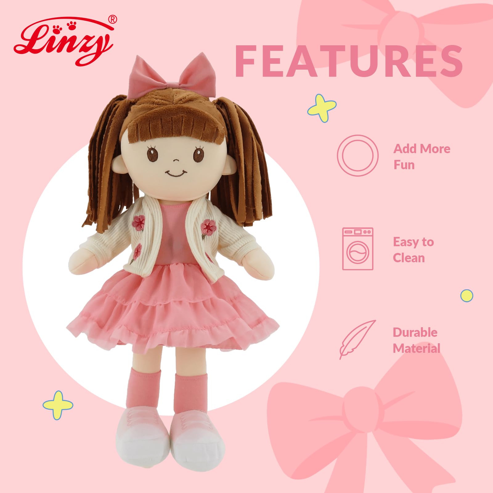 Linzy 15" Little Sweet Hearts Lily Doll, My First Plush Rag Doll for Girls