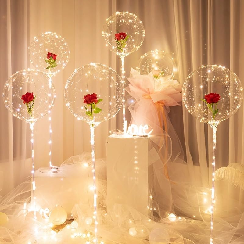 Party Led Balloons, 18 Packs Light Up Balloon Battery Included 3 Meters String Lights Inflated Size 22 Inches Clear Balloon, for Birthday Party