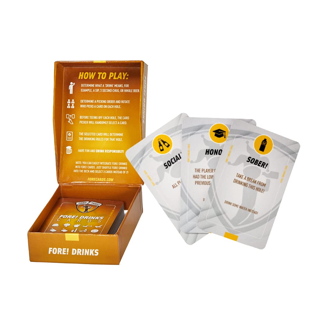 Fore! Drinks On Course Golf Game - Fun Playing Cards - Golf Card Games for Parties - 52 Card Deck for Hilarious Challenges - Outdoor Games for Adults