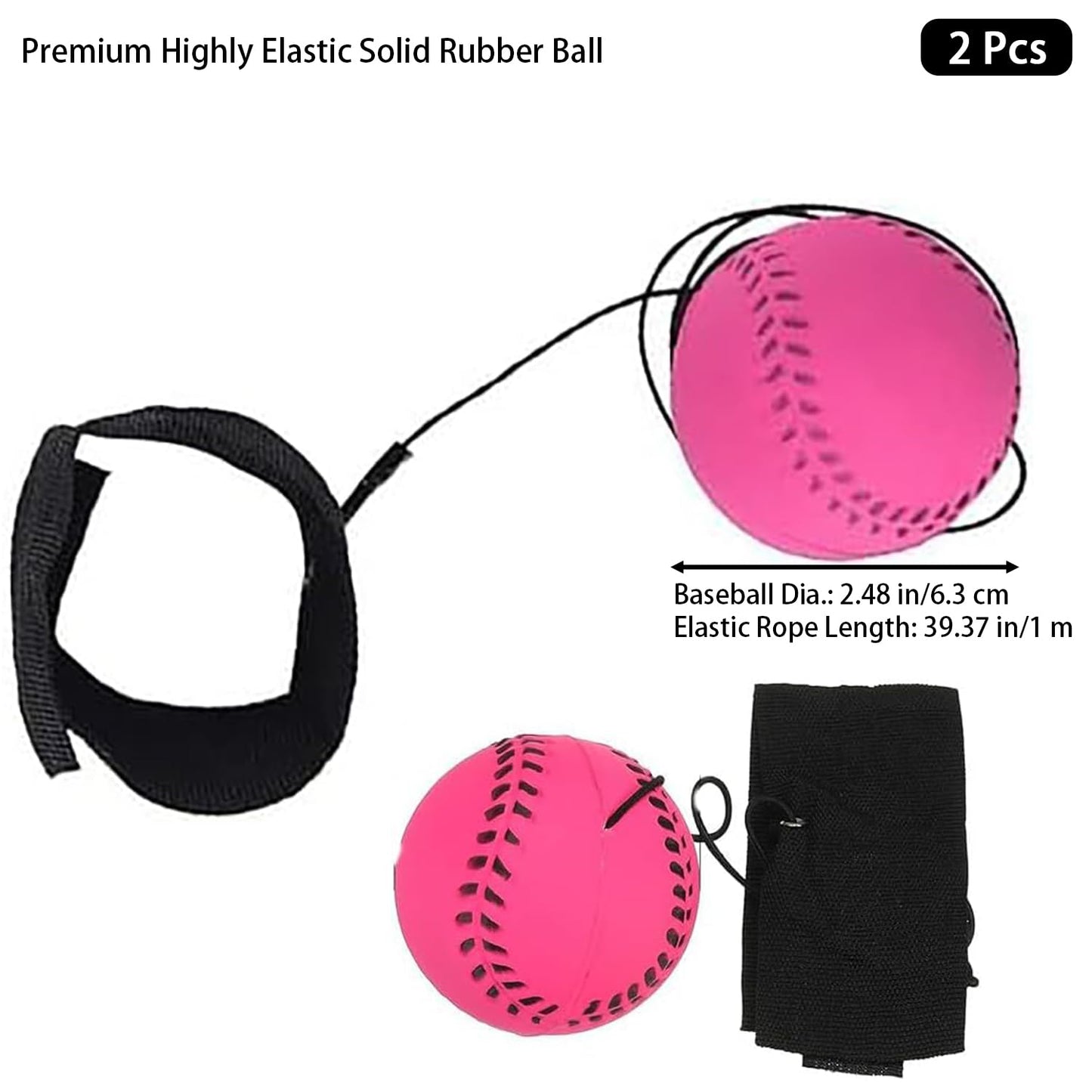 Sndperiexam 2Pcs Rose Red Baseball Bouncy Wrist Balls on a String, Rubber Rebound Wristband Balls Sports Wrist Return Ball on Elastic String