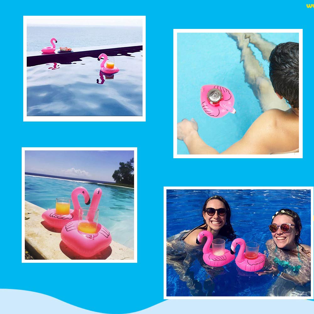 qinnsou 14 Pack Flamingo Inflatable Drink Holder Drink Pool Floats Cup Holder Floats Inflatable Floating Coasters Float Coaster for Pool Party Home