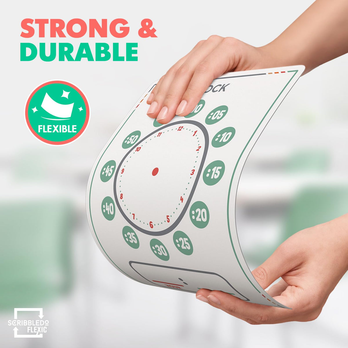 Scribbledo 10 Pack Telling Time Teaching Sheets - 9'x12' Dry Erase Learning Clocks for Kids Homeschooling Supplies