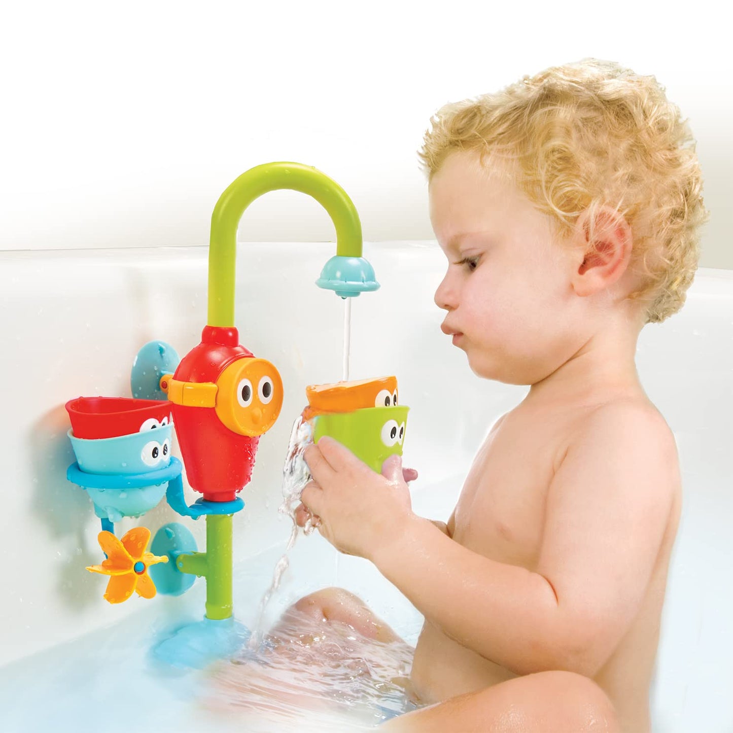 Yookidoo Toddler and Baby Bath Toy (Ages 1-3): Flow N Fill - 3 Stackable Play Cups - Battery Operated Interactive Hose Toy & Tumblers with Multiple