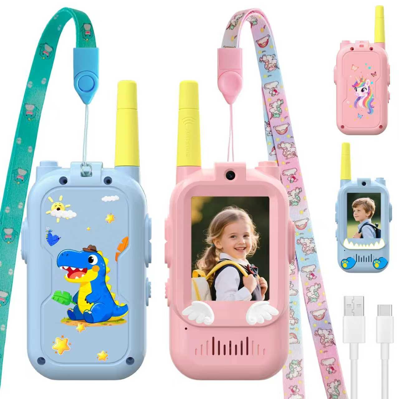 Video Walkie Talkies for Kids,ELFEYE Handheld Rechargeable Video/Voice Call Children Walkies Talkies,Toddler Toy for Indoor Outdoor Games,Camping