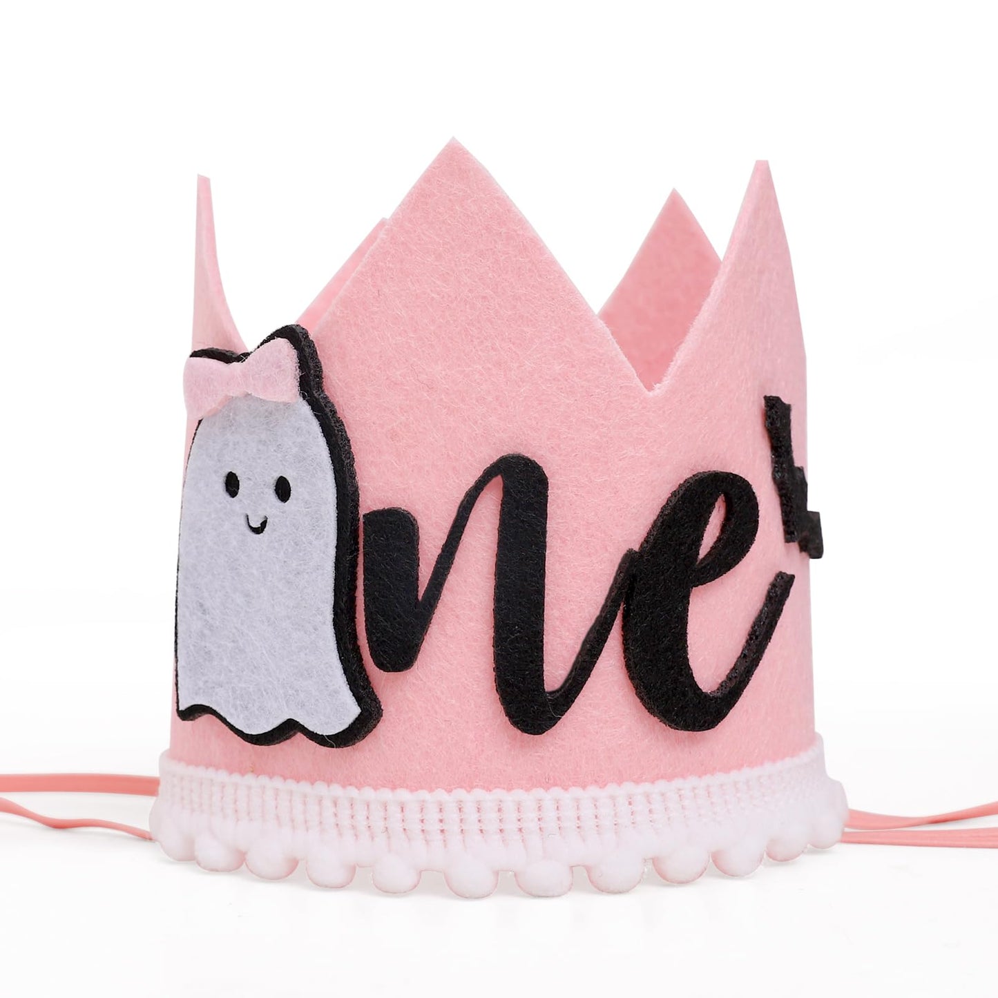 Spooky 1st Birthday Crown - Girl's Pink Ghost Bat Party Hat, Halloween Decorations with Photo Prop