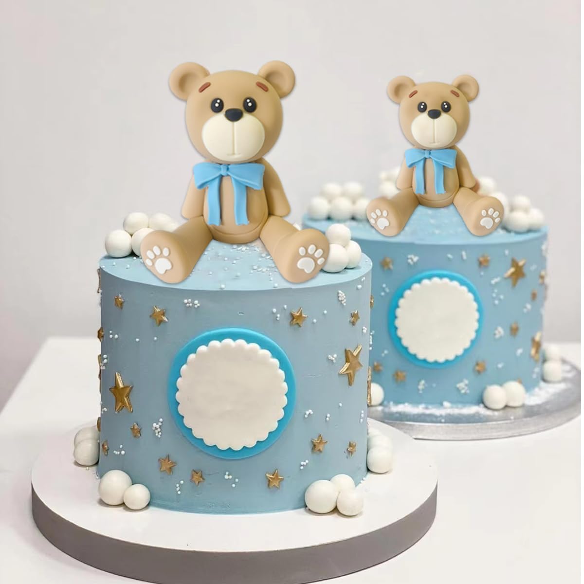 3D Bear Cake Toppers Bear Cake Decorations for Boy Girl Baby Shower Birthday Party Supplies (bule)