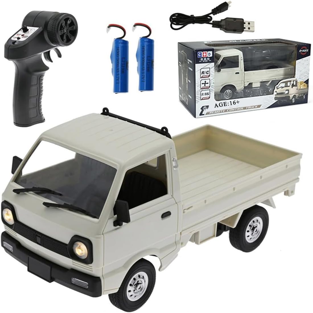 Wodoochey WPL D12Mini Kei Truck RC Car 1/16 2.4Ghz Remote Control Rock Crawler Off Road Truck with Brushed Motor, LED Headlights, Middle Engine Rear
