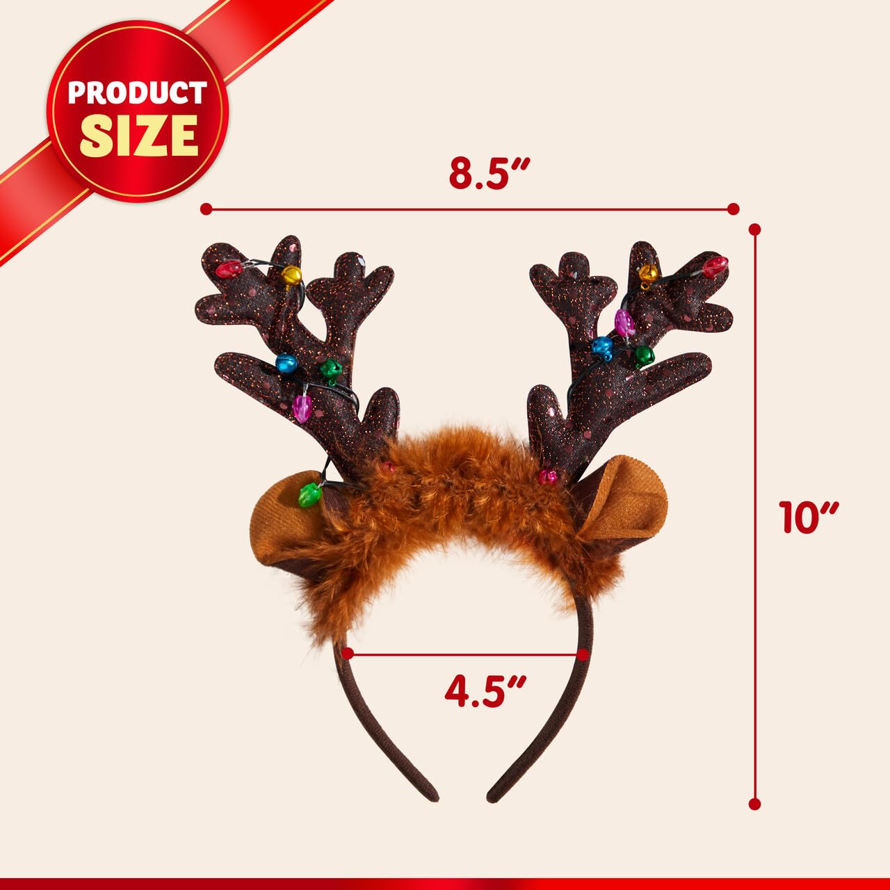 JOYIN Christmas 4PCS Reindeer Headband, Light-Up LED Antlers Reindeer Hat Holiday Headbands for Christmas Party Supplies and Holiday Parties Favors