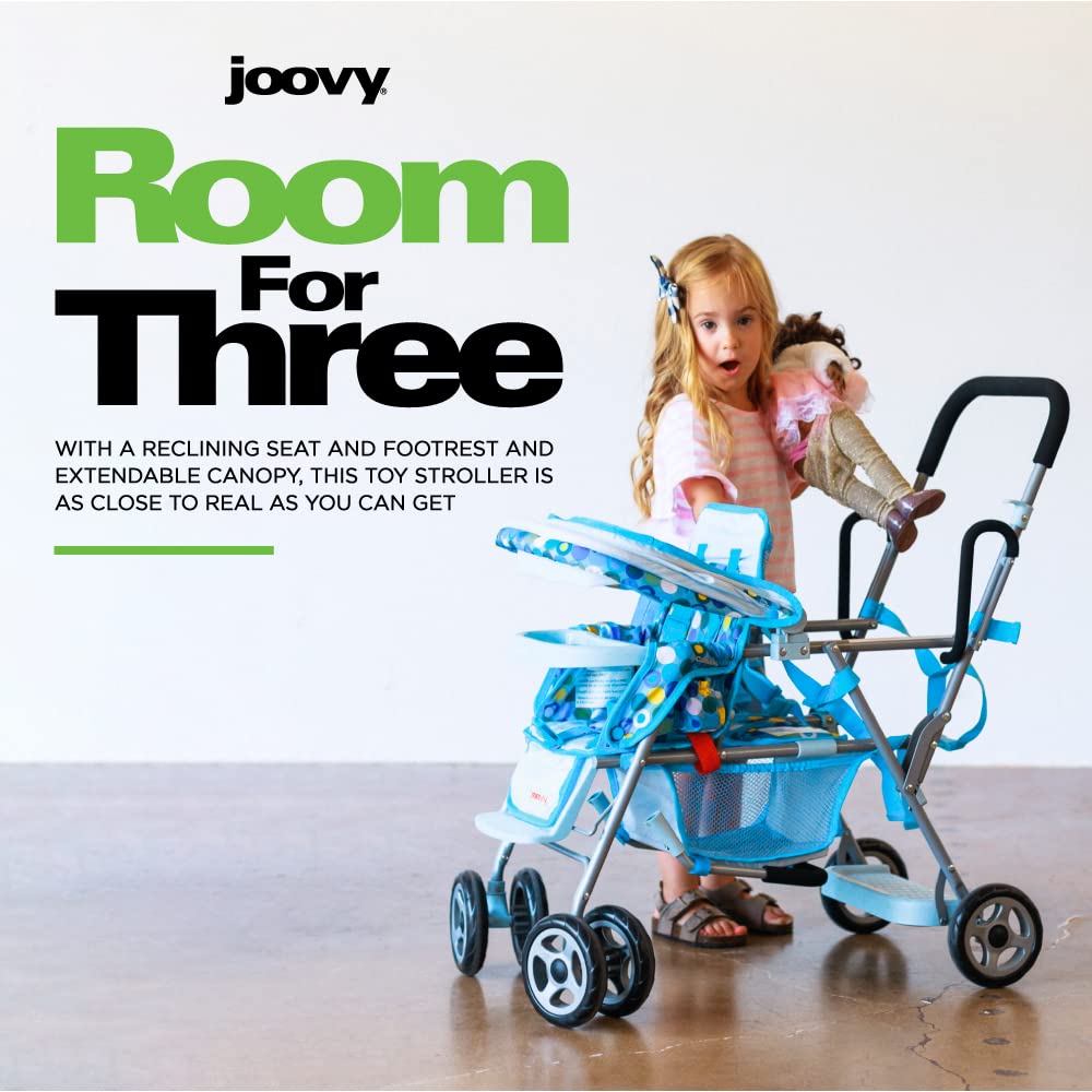 Joovy Toy Caboose Baby Doll Stroller Featuring Reclining Front Seat, Adjustable Footrest, Storage Basket, Extendable Canopy, and Snack Tray - Holds 3