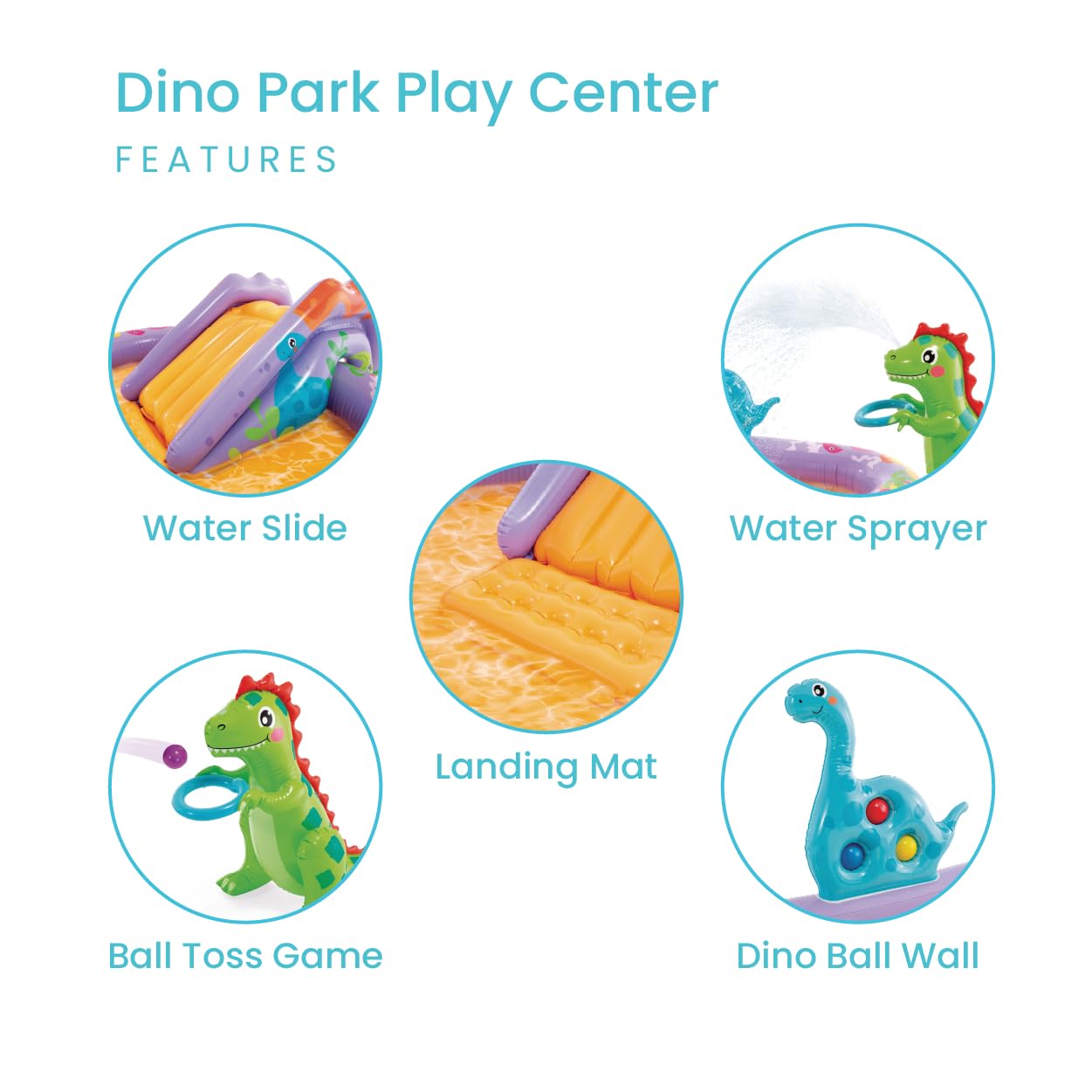 INTEX Dino Park Inflatable Kiddie Pool: Inflatable Kids Pool with Water Sprayer and Slide - Splash Pad - 79" x 62" x 27" - Ages 3+
