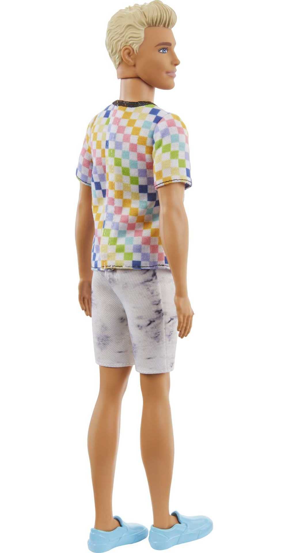 Barbie Fashionistas Ken Doll #174 with Sculpted Blonde Hair Wearing Surf-Inspired Checkered Shirt, Denim Shorts & Deck Shoes