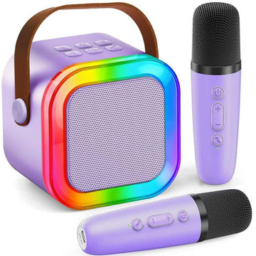 Karaoke Machine for Kids Adults, Portable Mini Bluetooth Speaker with 2 Wireless Microphones, LED Lights, Singing System for Family Home Party, Voice