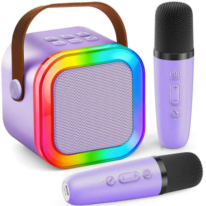 Karaoke Machine for Kids Adults, Portable Mini Bluetooth Speaker with 2 Wireless Microphones, LED Lights, Singing System for Family Home Party, Voice