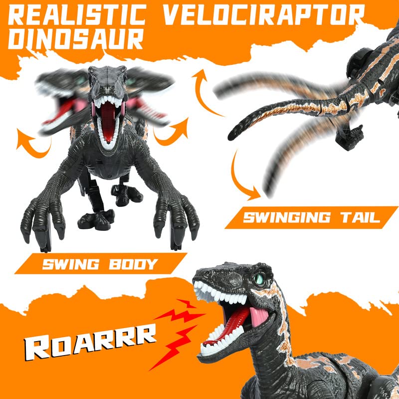 APOBATK Remote Control Dinosaur Toys for Kid - Walking Dinosaur Toys for Boys 5-7?RC Jurassic Velociraptor Toys 8-12?Robot 3-5 with Light Sounds