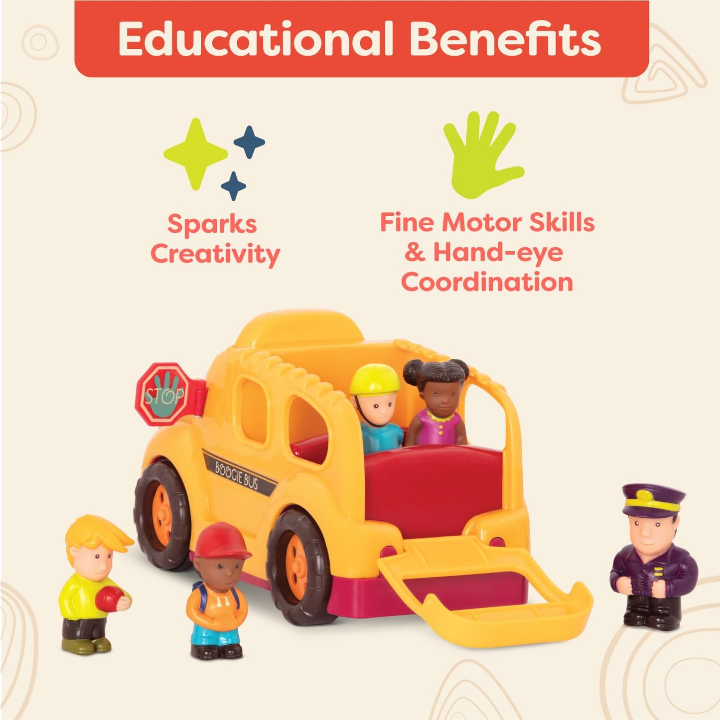 B. toys Boogie Bus School Bus Toy with Lights, Sounds and Figures, Vehicles