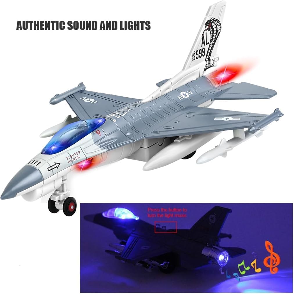 F-16 Fighting Falcon Thunderbirds Model Army Air Force Military Airplane Model Kit with Fun Lights and Sounds, Suitable for Military Enthusiasts