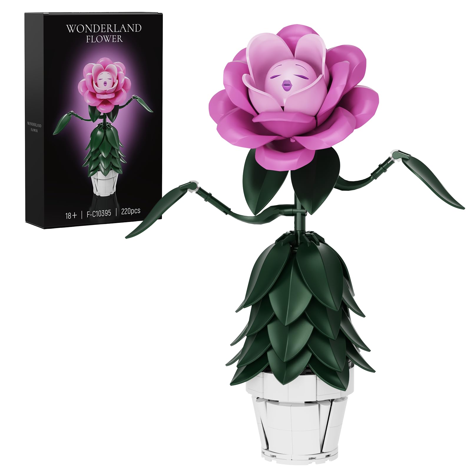 Wonderland Flower Building Sets Compatible with Lego Flowers Botanicals for Adults, Girls, Women and Fans - Pink Rose Flower Gifts for Mothers Day