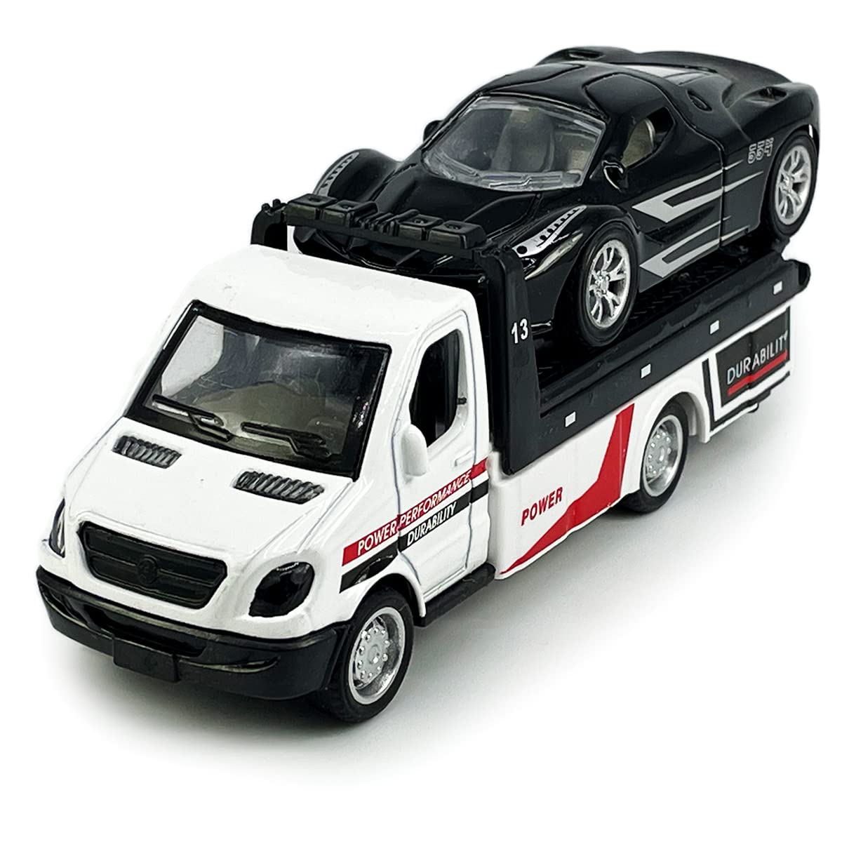 Flatbed Truck Toy Rescue Tow Truck Transport Trailer Car Carrier Metal Diecast Pull Back Vehicles 2 in 1 Vehicle Playset Toy Trucks for Boys Kids