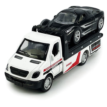 Flatbed Truck Toy Rescue Tow Truck Transport Trailer Car Carrier Metal Diecast Pull Back Vehicles 2 in 1 Vehicle Playset Toy Trucks for Boys Kids