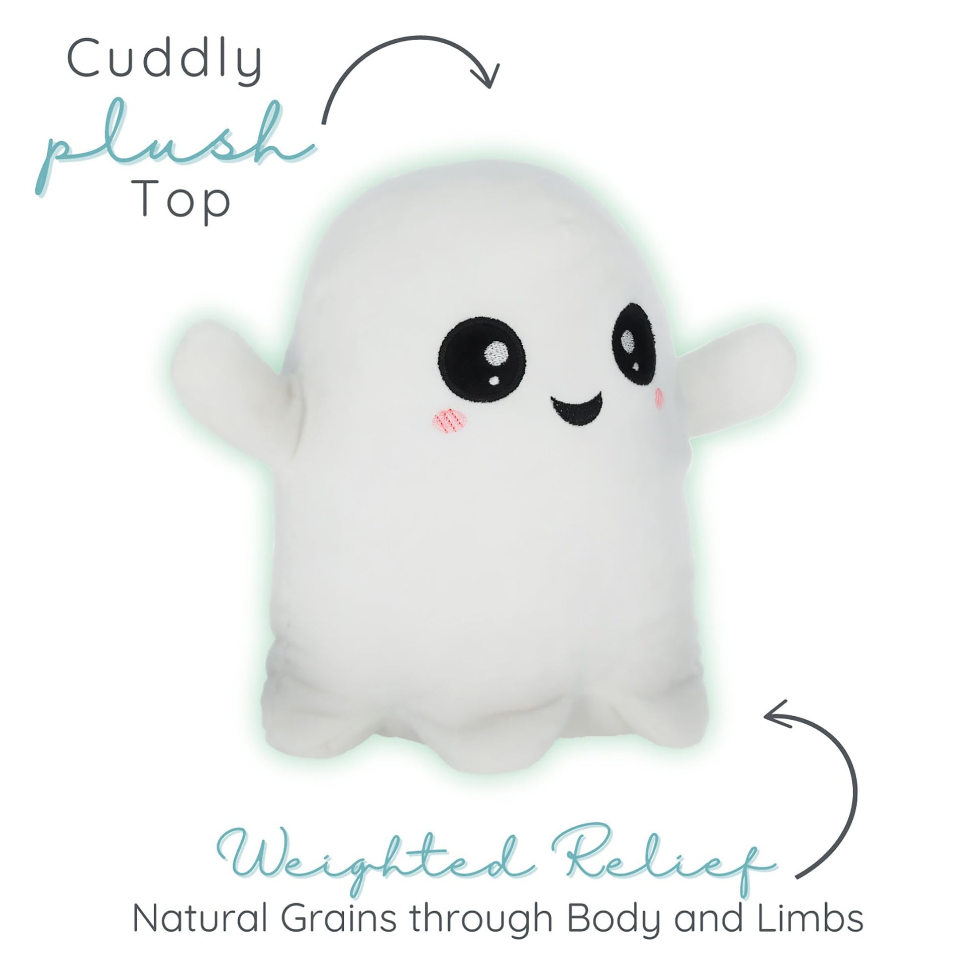 1i4 Group Glow in the Dark - Ghost - Microwavable & Weighted Plush Stuffed Animal - Heated Plushie for Warmth - Cute, Soft, Cozy Toy for Adults