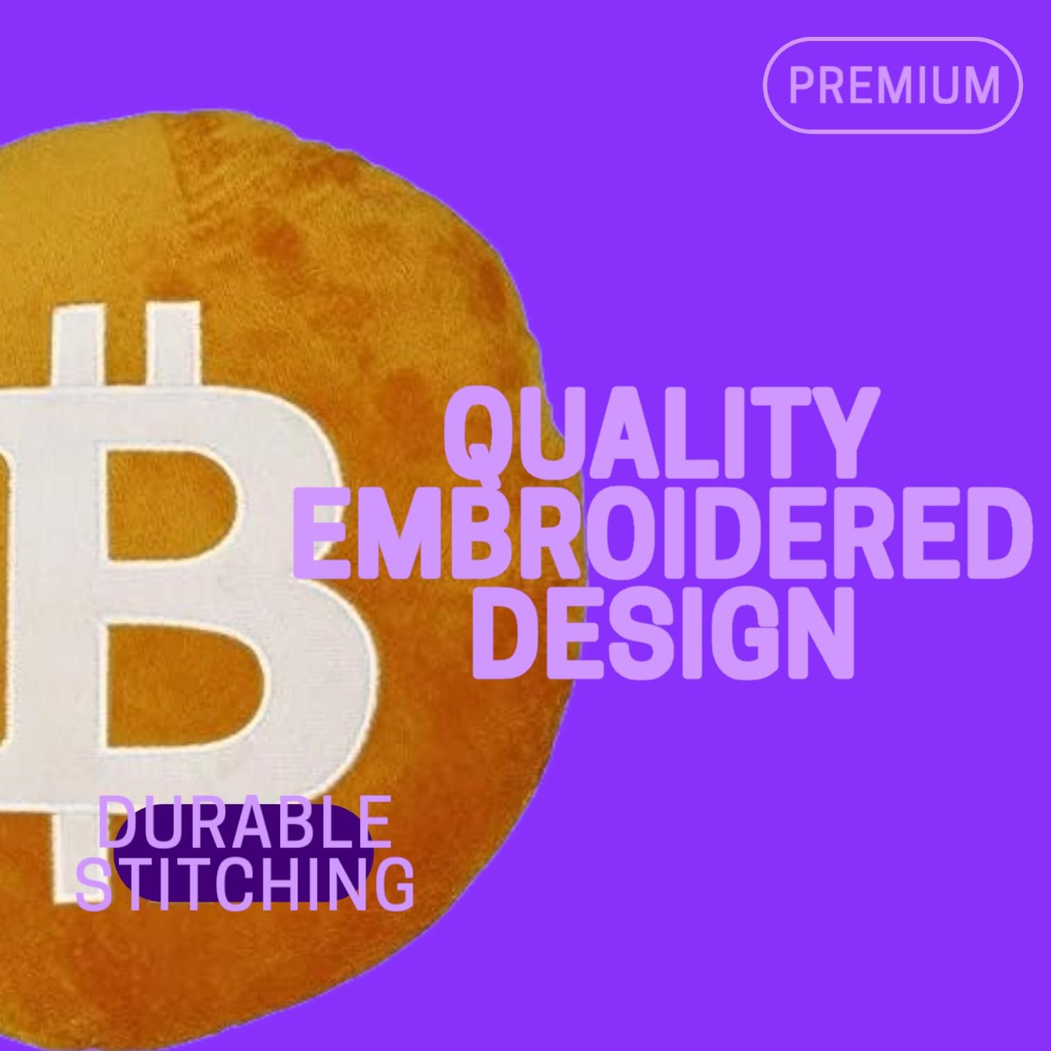 Bitcoin Pillow - Embroidered Round Stuffed Plush BTC Crypto Cushion - Soft Bitcoin Decor for Traders & Crypto Fans