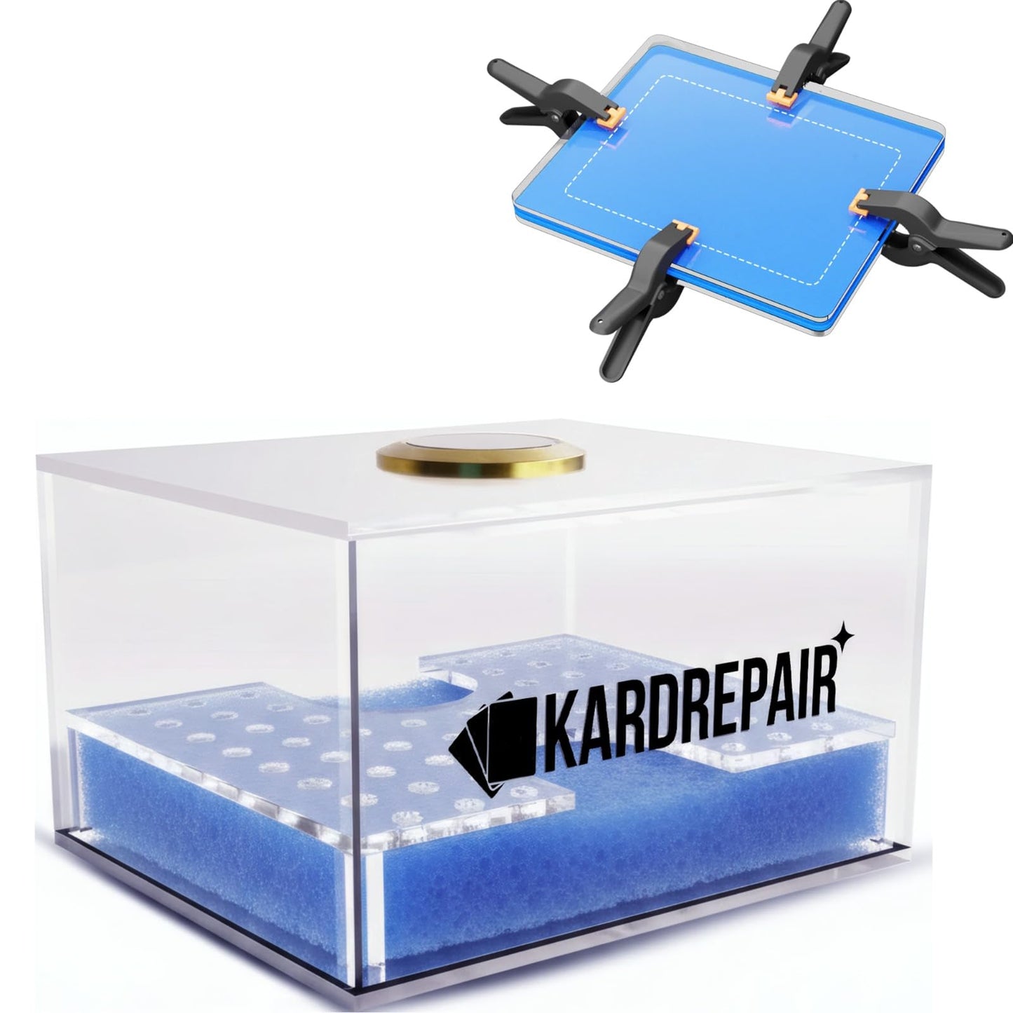 Kardrepair - Card Repair/Restoration Humidor Kit - Includes 2 Acrylic Flattening Plates, 2 EVA Foam Pads, 4 Spring Clamps, Custom Fit Base Sponge