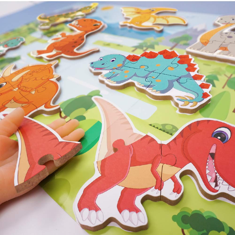 BEESTECH Beginner Dinosaur Puzzles for 3, 4 Year Old Toddlers, 8 Pack Jigsaw Educational Learning Puzzles for Toddlers, 8 Different Dinosaurs