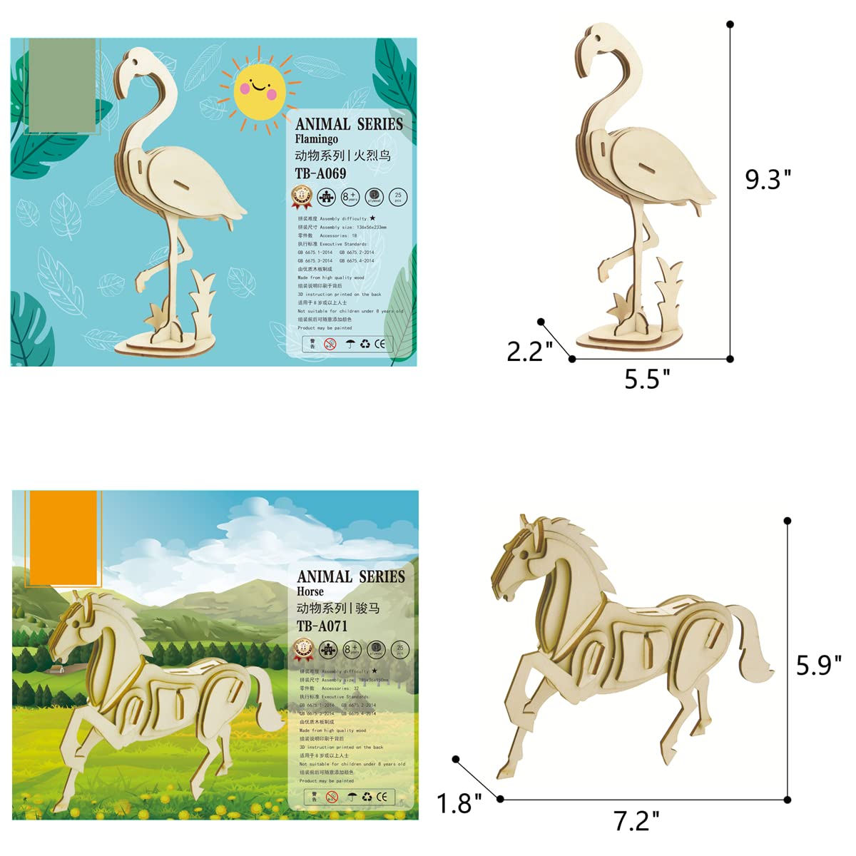 3D Wooden Wild Animal Puzzle - 6 Piece Set Wood Wild Animals Skeleton Assembly Model Kits - Wooden Crafts DIY Brain Teaser Puzzle - STEM 3D Puzzle