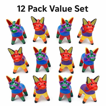 GiftExpress Fiesta Donkey Figurines, 12 Pack Mini Vinyl Rubber Donkey Ducks Toys, 3 Inch Table Decorations & Party Favors for Cinco de Mayo, Taco