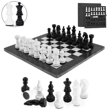 Marblous Krafts Marble Chess Set 15 Inch Black & White Handcrafted Marble Chess Board with Pieces Luxury Chess Sets for Adults Classic Strategy Board