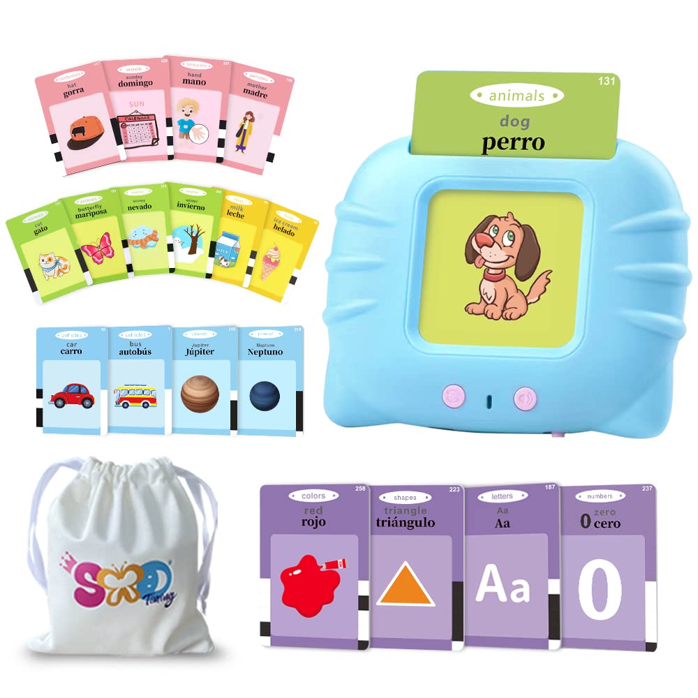 TimingSXD Spanish Flash Cards for Kids,Bilingual Flash Cards for Toddler/Beginning - ABC,Numbers,Colors,Shapes,Español/English Talking