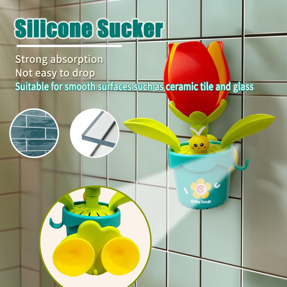 Seeyoo Baby Bath Toy Flower Watering Can Pool Bath Tub Toy with Strong Suction Cup for Baby Age 3+ Years Old Toddlers Boys Girls, BPA Free, Kids