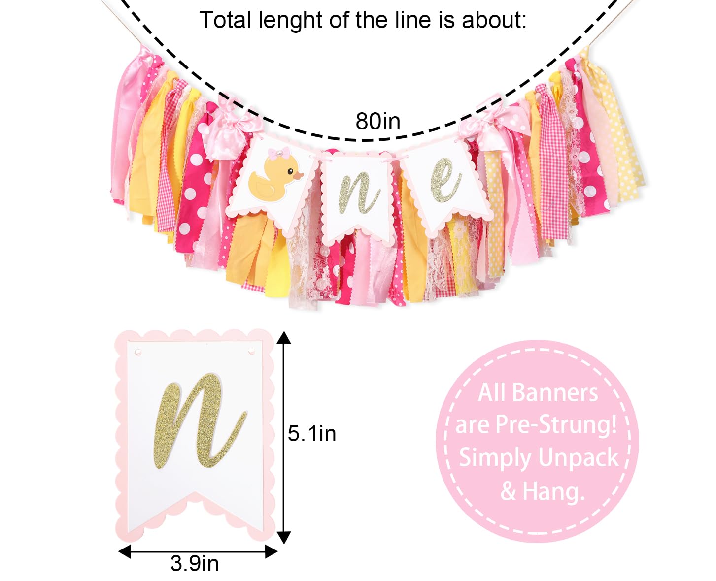 Duck High Chair Banner - Pink Rubber Duck 1st Birthday Party Decoration, Ducky Birthday Party Baby Shower