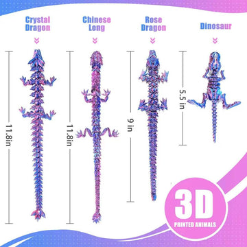 BAJINBE 9Pack 3D Printed Animals Set Include Dinosaur Sharks Axolotl Turtle Cobra 3 Style Dragons 3D Printed Fidget Toys Home Office Desk Decor