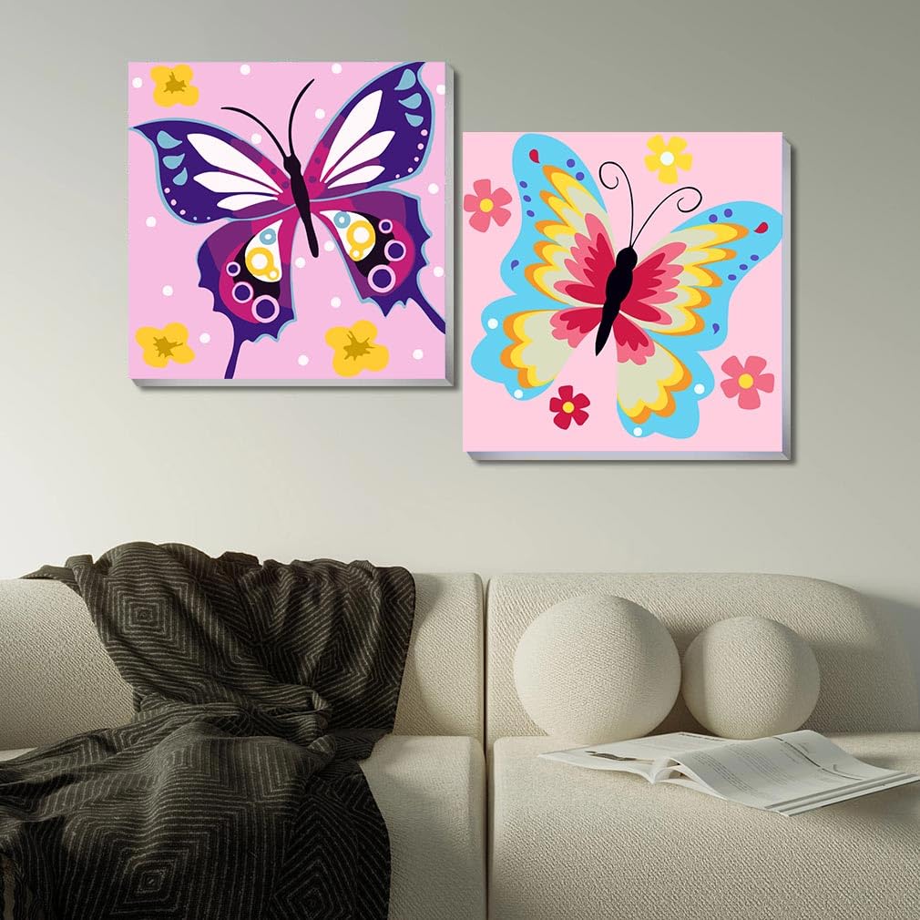 askkqtx 2 Pack Butterfly Paint by Number for Kids,Easy Paint by Numbers for Kids Ages 8-12,DIY Acrylic Oil Painting Kits for Home Wall Decor and Girls