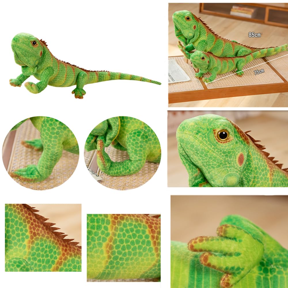 Xshelley Realistic Green Lizard Stuffed Animal Toys, Chameleon Dolls, Reptile Soft Toys Maned Lizards, Wildlife Gifts for Kids (37.4 inches)