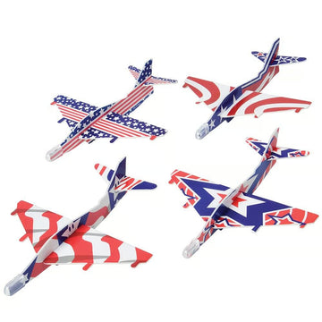 Lot Of 12 Assorted Patriotic Theme Holographic Plane Glider Toys