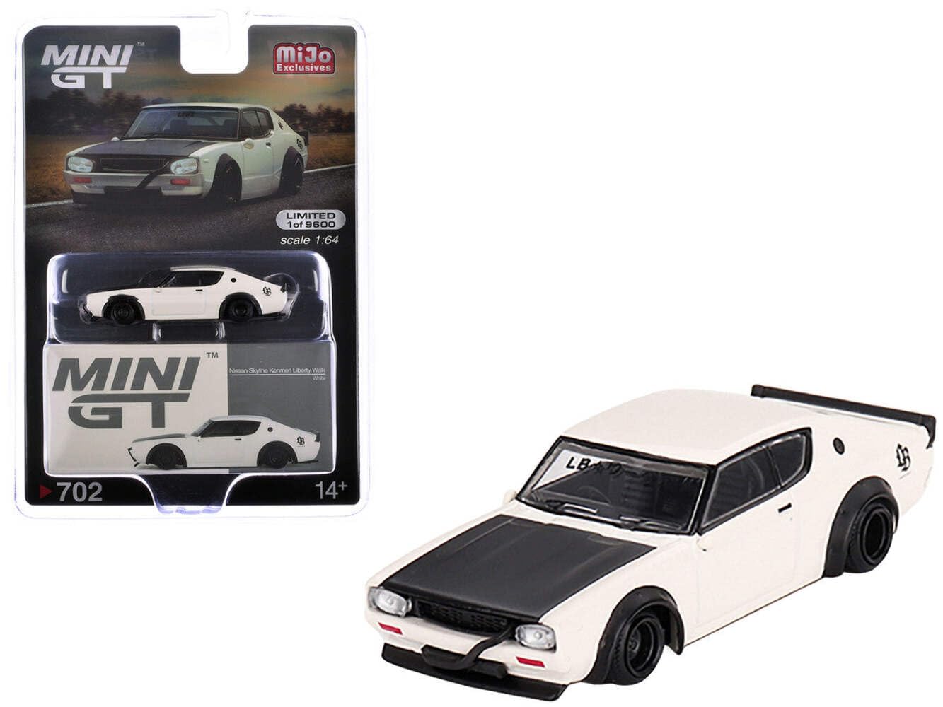 Skyline Kenmeri Liberty Walk RHD (Right Hand Drive) White with Matt Black Hood Limited Edition to 9600 Pieces Worldwide 1/64 Diecast Model Car by Mini