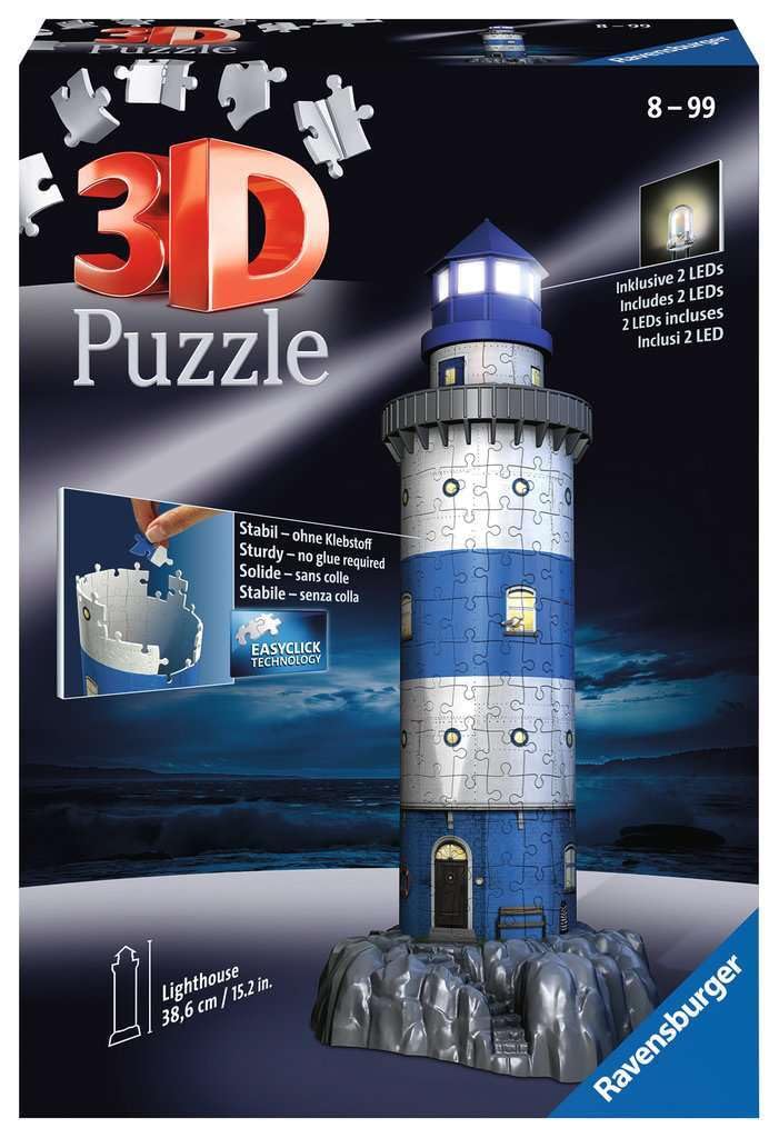 Ravensburger Lighthouse Night Edition 216 Piece 3D Jigsaw Puzzle for Kids and Adults - 12577 - Easy Click Technology Means Pieces Fit Together